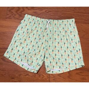 Bermies Mens Swim Trunks Green Pineapples Larges Liner Excellent Condition